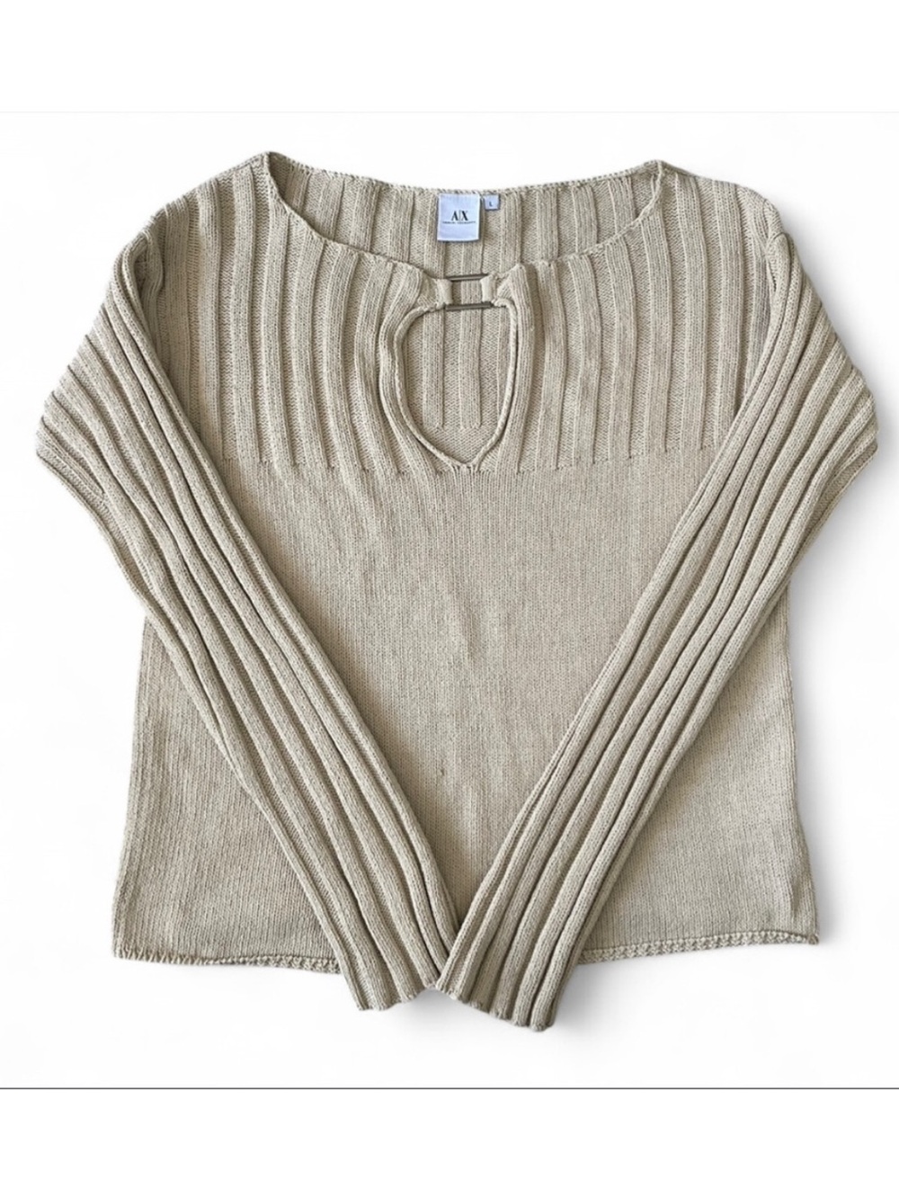 Armani Exchange y2k vintage size large Beige Ribbed Women cotton Sweater